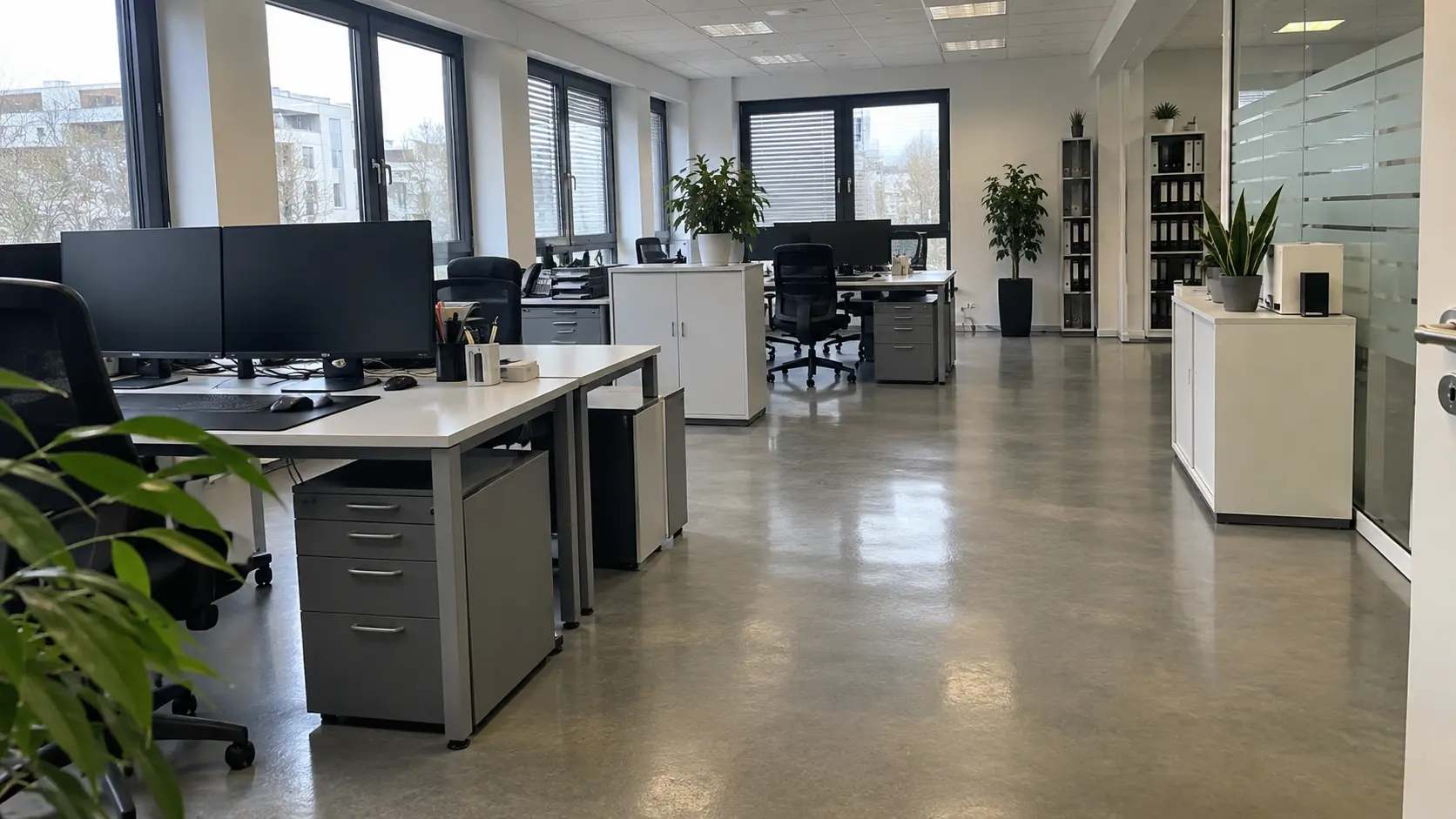 Saubere Arbeitsplätze und gereinigter Boden in einem Büro in Soest